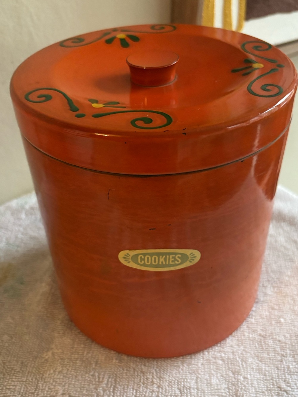 Vintage MCM Burnt Orange Plastic "Cookies" Canister